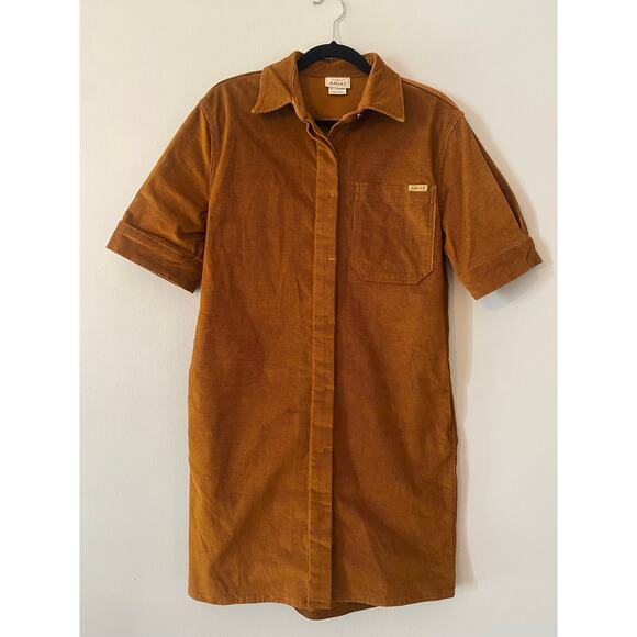Ariat Burnt Orange Corduroy Short Sleeve Button Down Knee Length Dress Small - Picture 2 of 13